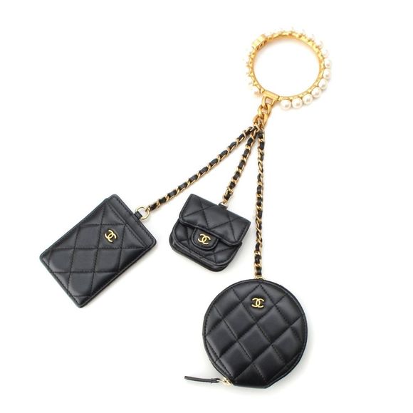 Chanel Lambskin Matelasse Coco Marc Pearl Crown Handle Multi Pouch Black - Picture 1 of 10